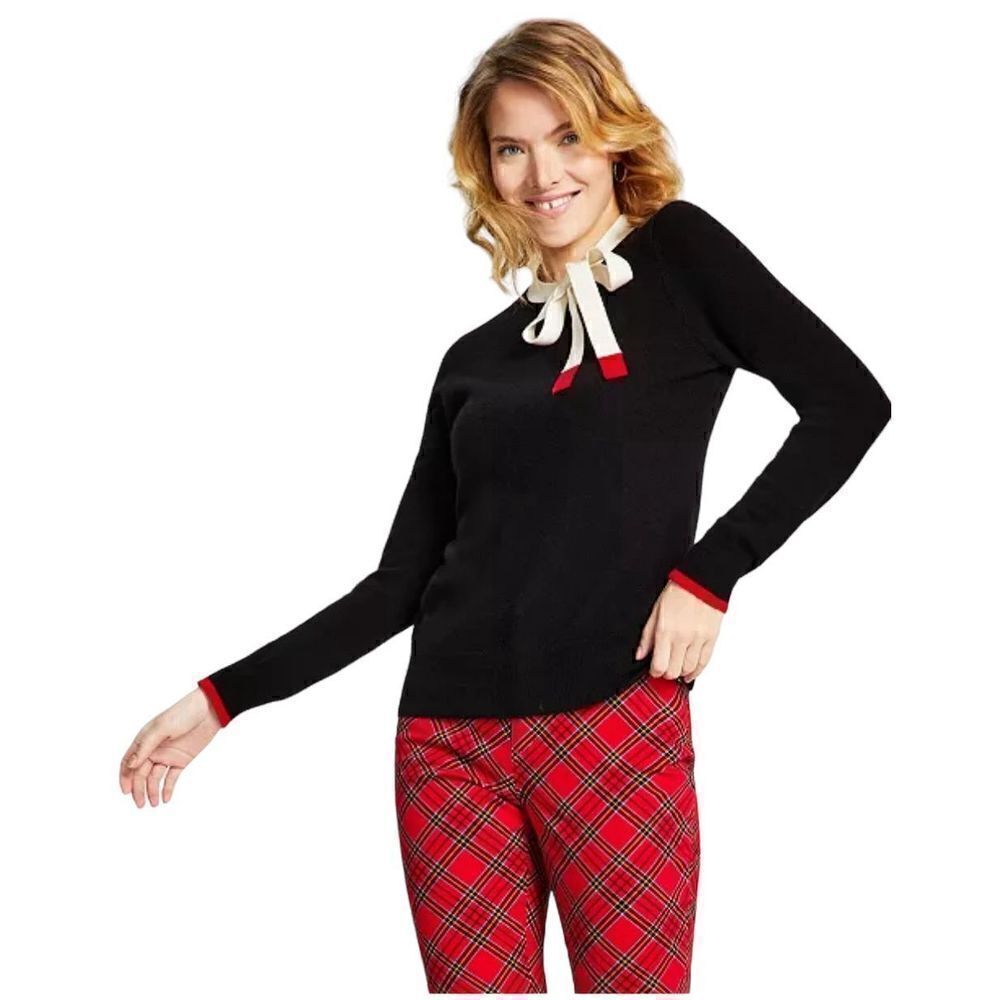 CHARTER CLUB  Bow Detail 100% Cashmere Black Sweater NWOT Size Large